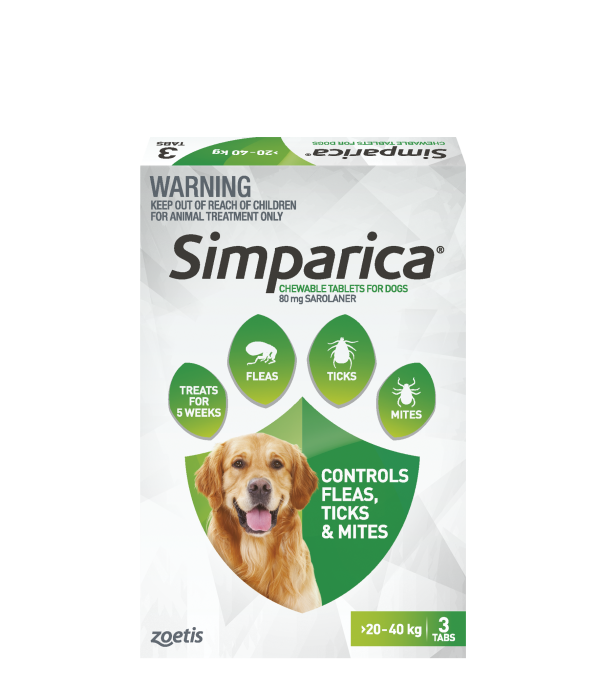 Simparica Chewable Tablets for Dogs 20.1-40kg (3 Pack)